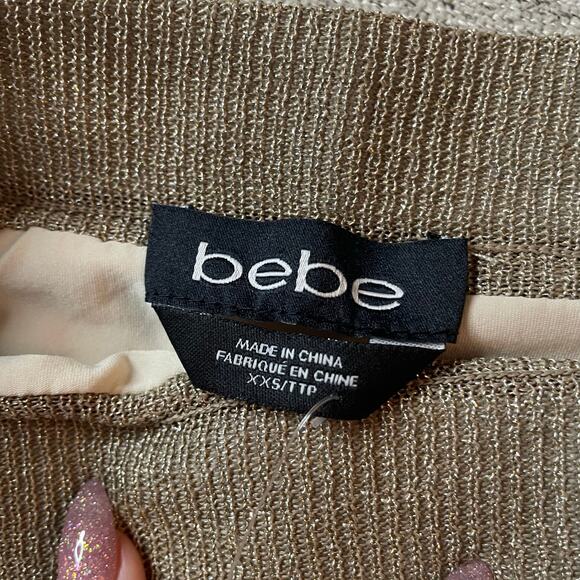 BEBE Chevron Striped Knit Sweater Skirt Tan‎ Pink NWT XXS Midi Scallop Hem - Picture 3 of 5